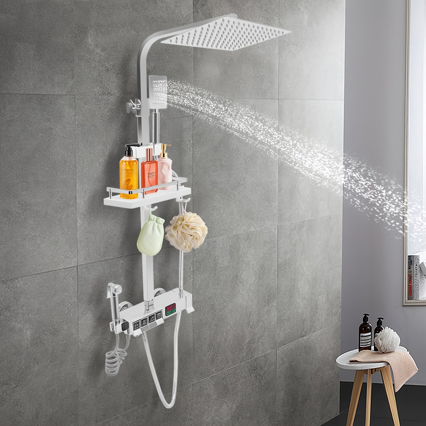 Doucheset – Regendouche – Thermostaatkraan – Handdouche – Badkraan – Thermostatische Temperatuurregeling – Roestvrij Staal