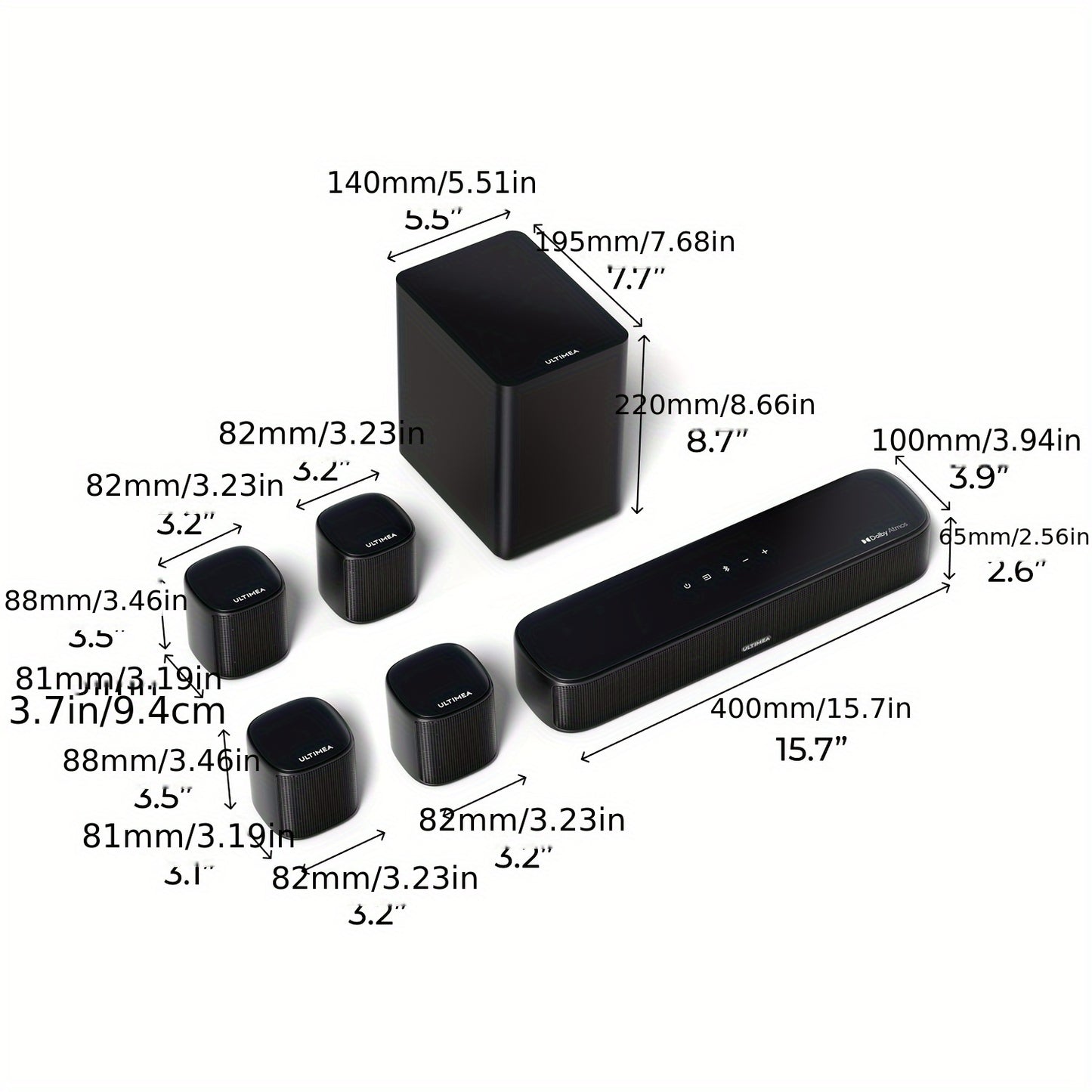 Soundbar – Home Theater Sound Systeem – TV Soundbar – Surround Sound Speakers – Atmos Setup – 7.1 Kanaals Dolby Atmos – Ingebouwde Subwoofer – App Bedienbaar – Zwart