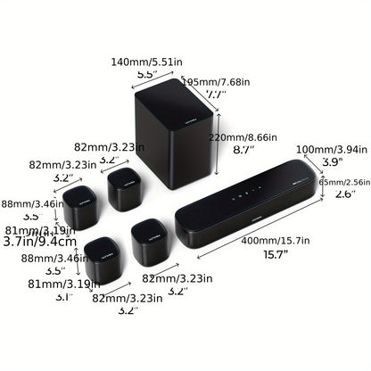 Soundbar – Home Theater Sound Systeem – TV Soundbar – Surround Sound Speakers – Atmos Setup – 7.1 Kanaals Dolby Atmos – Ingebouwde Subwoofer – App Bedienbaar – Zwart