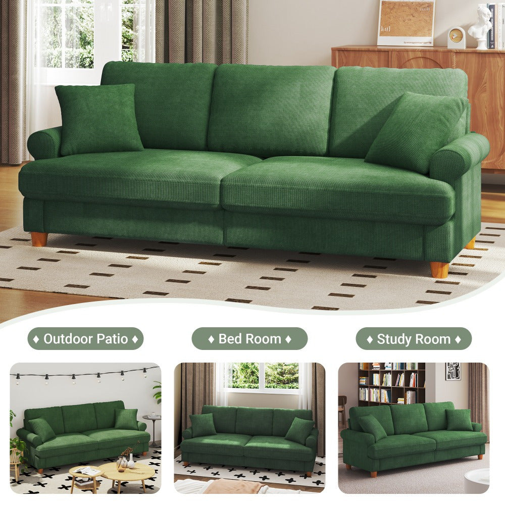 Slaapbank – Sofa – Bedbank – Logeerbed – Zetel – Diepe Zit – Afneembare Chenille Bekleding – Veerkrachtige Kussens – Groen – Compact Voor Kleine Ruimtes