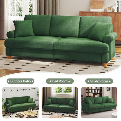 Slaapbank – Sofa – Bedbank – Logeerbed – Zetel – Diepe Zit – Afneembare Chenille Bekleding – Veerkrachtige Kussens – Groen – Compact Voor Kleine Ruimtes