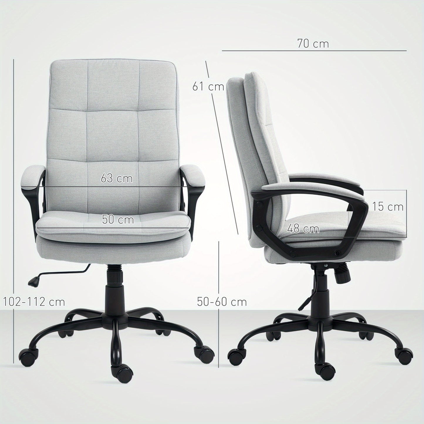 Bureaustoel – Office Chair – Draaistoel – Kantoorstoel – Bureaustoelen – Ergonomisch Design – Verstelbare Zithoogte – Rocking Functie – Wit Frame Met Grijze Bekleding