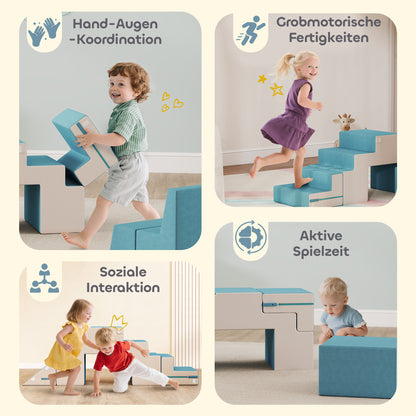 Zachte Bouwblokken – Speelblokken – Klimblokken – Stapelblokken – Speelset – Voor Kleuters Blauw – Veilig Kunstleer & Schuim – Licht & Opvouwbaar