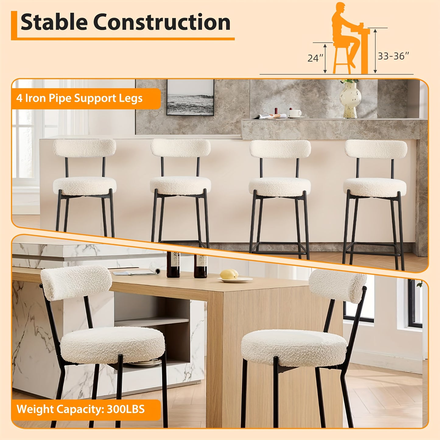 Barkrukken – Barstoelen – Keukenstoelen – Huisbarstoelen – Barkrukken Met Rugleuning – Set Van 2 – Stevig Metalen A-Frame – Comfortabele Gecushionde Zitting – Zithoogte 66 cm