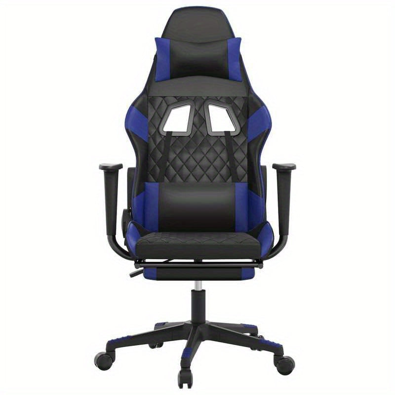 Gaming chair with footrest, black and blue faux leather for gaming PC