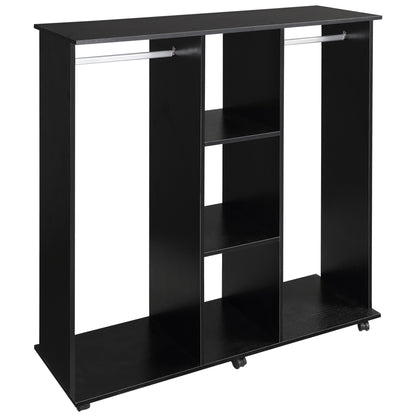 Kledingkast – Garderobekast – Opbergkast – Kleerkast – Mobiele Kast – Zwarte Houtlook – 6 Zwenkwieltjes – 120x40x128 cm
