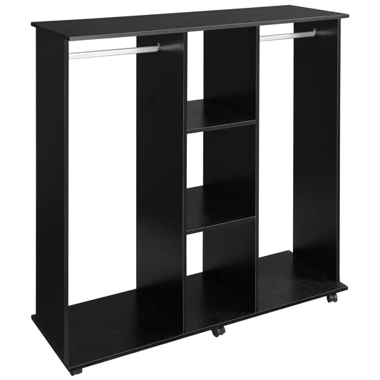 Kledingkast – Garderobekast – Opbergkast – Kleerkast – Mobiele Kast – Zwarte Houtlook – 6 Zwenkwieltjes – 120x40x128 cm
