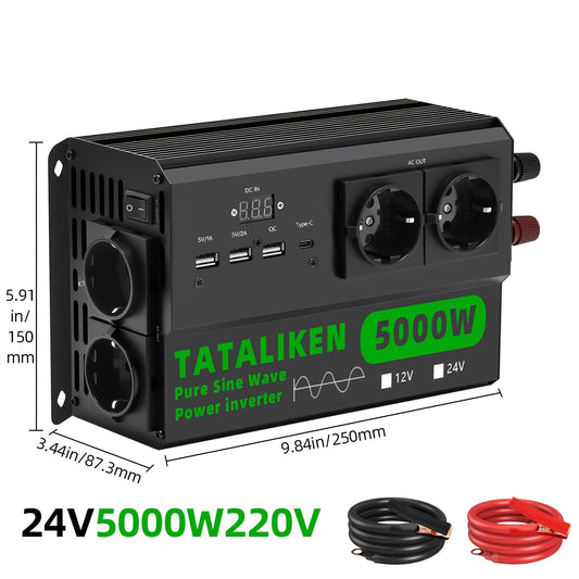 Omvormer – Spanningsomvormer – Inverter – Converter – 12V/24V Naar 220V – 1700W Continu Vermogen – Pure Sinusgolf Met 3 USB + Type-C Snel Opladen