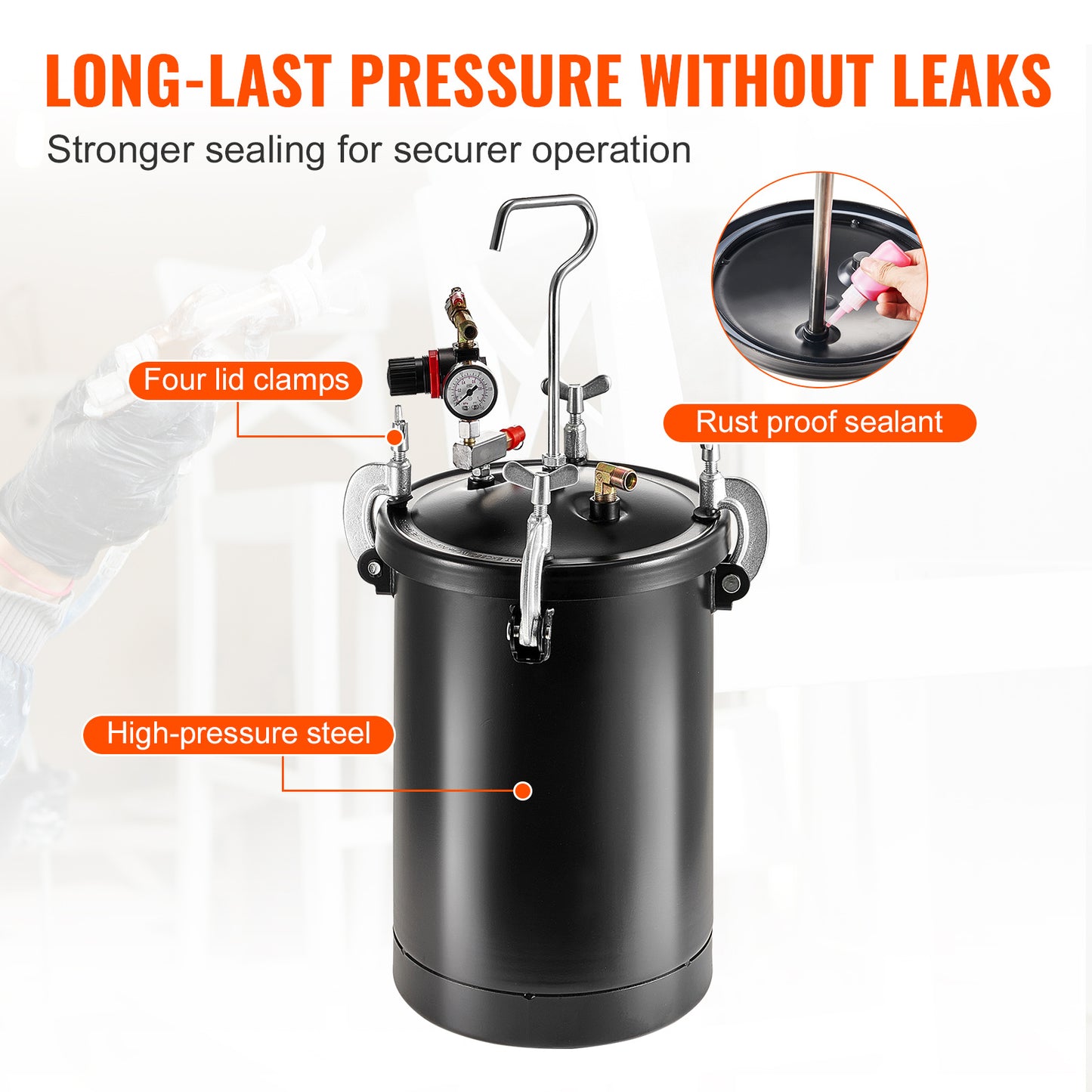 Verfspuitdrukvat – Verfspuittank – Verfspuitreservoir – Verfspuitcontainer – Verfspuitvat – 15 Liter Inhoud – Nauwkeurige Drukmeter