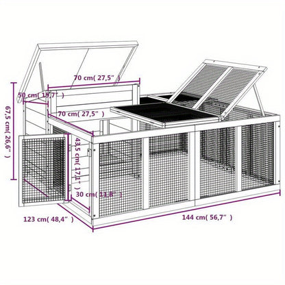 Konijnenhok – Konijnenren – Konijnenkooi – Knaagdierenverblijf – Buitenhok – Massief Grenenhout – 144x123x67,5 cm – Weerbestendig – Afneembaar