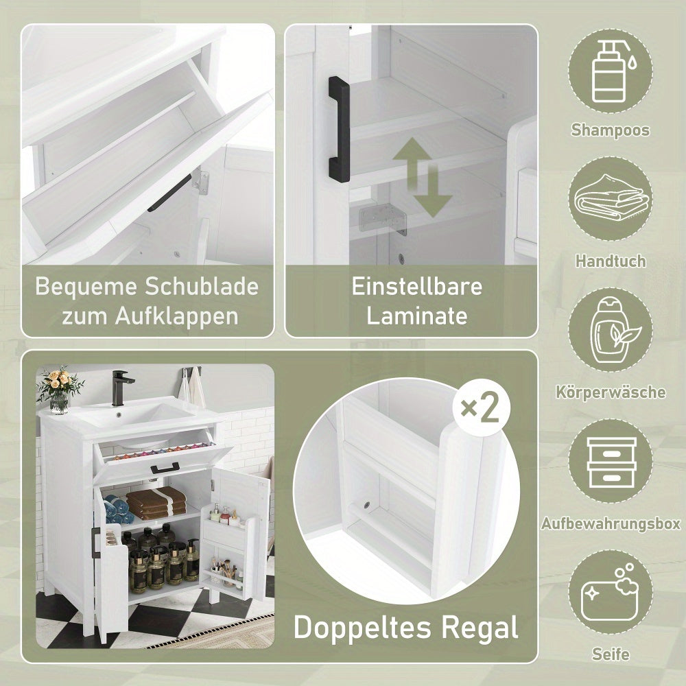 Badkamermeubel – Badkamermeubelset – Wastafelmeubel – Wastafelkast – Onderbouwkast – Vrijstaand MDF – Geïntegreerde keramische wastafel – 60x46x84,8 cm
