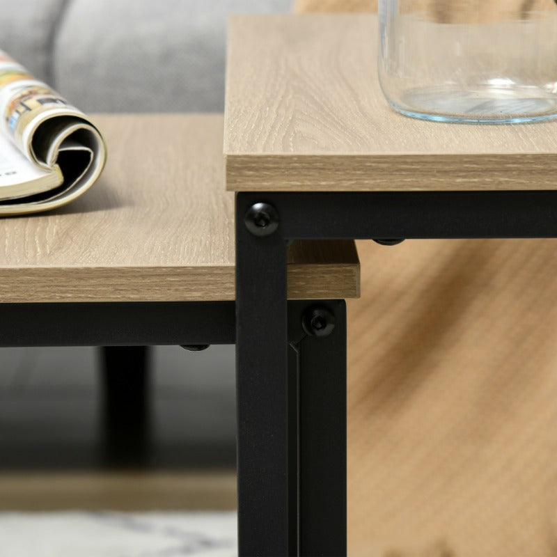 Salontafel – Bijzettafel – Side Table – Sofa Tafel – Hoektafel – Natuurlijk Houtlook – Stalen Frame