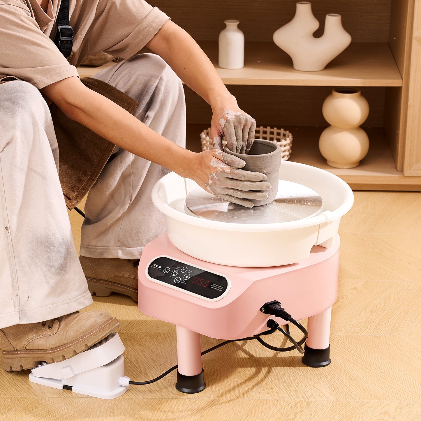 Keramiekdraaischijf – Draaibank – Pottenbakkersschijf – Keramiekmachine – Klei draaiplateau – Roze – 10 Inch Werkvlak – 350 Watt Motor