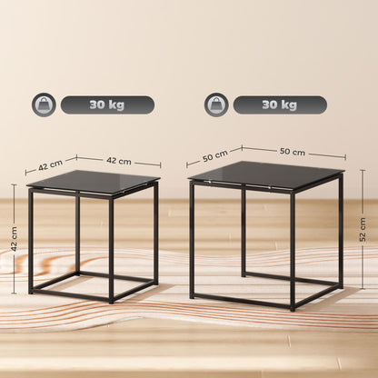 Bijzettafel – Bijzettafeltje – Salontafel – Side Table – Nachtkastje – Gehard Glas Tafelblad – Stapelbaar Design
