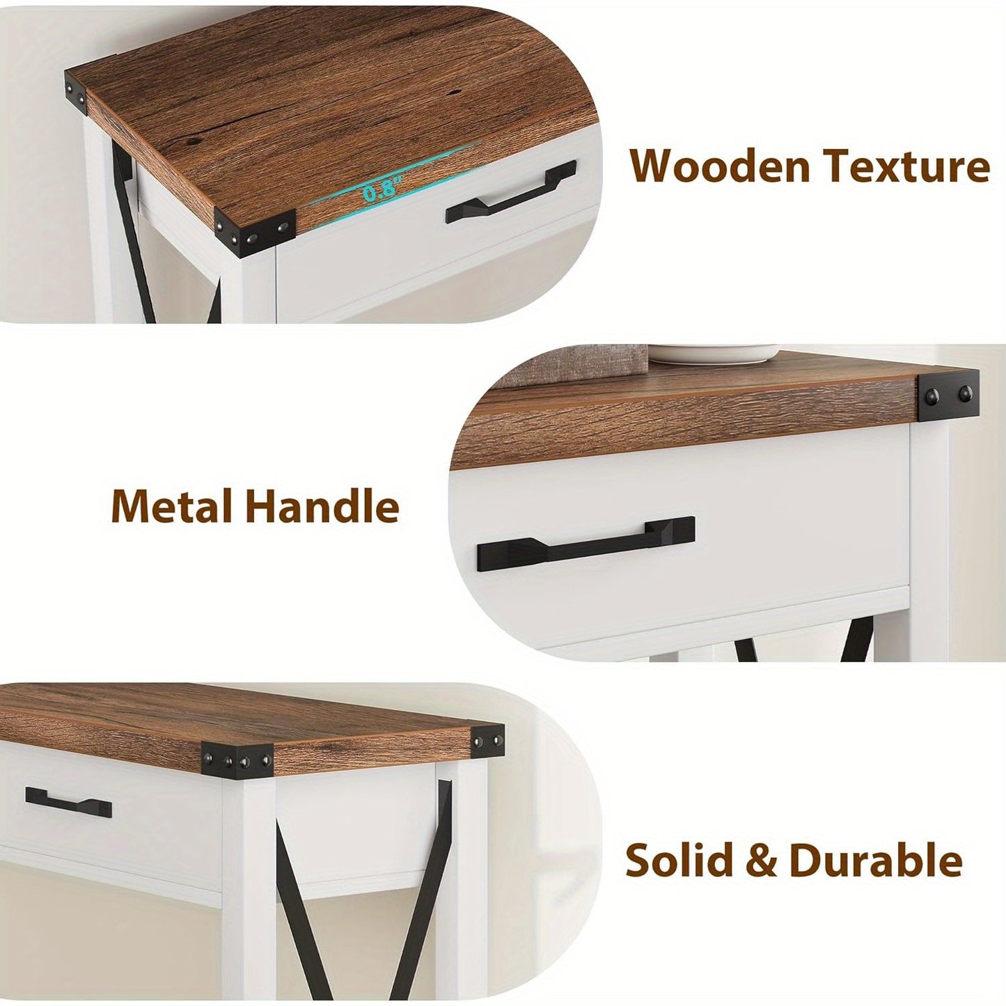 Dressoir – Opbergkast – Ladekast – Kast – Sideboard – Industrieel Smal Kastje – Metaal Met Houten Bovenblad – 31 Inch Space-Saving Design
