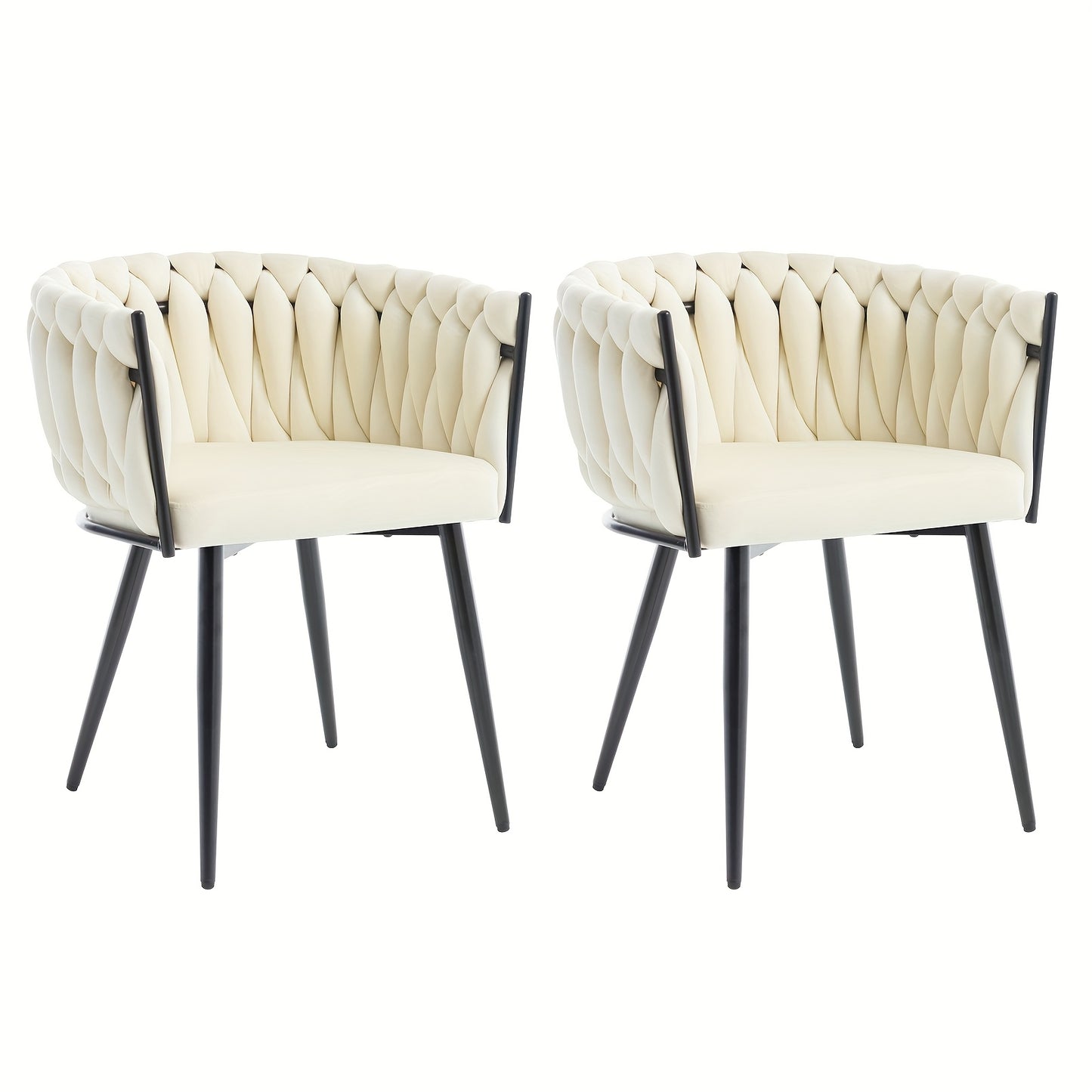Eetkamerstoelen – Keukenstoelen – Stoelen – Kuipstoelen – Set van 2 – Beige Velvet – Met Metalen Kruispoten – Ergonomisch Met Armleuningen