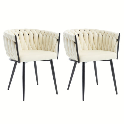 Eetkamerstoelen – Keukenstoelen – Stoelen – Kuipstoelen – Set van 2 – Beige Velvet – Met Metalen Kruispoten – Ergonomisch Met Armleuningen