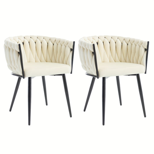 Eetkamerstoelen – Keukenstoelen – Stoelen – Kuipstoelen – Set van 2 – Beige Velvet – Met Metalen Kruispoten – Ergonomisch Met Armleuningen