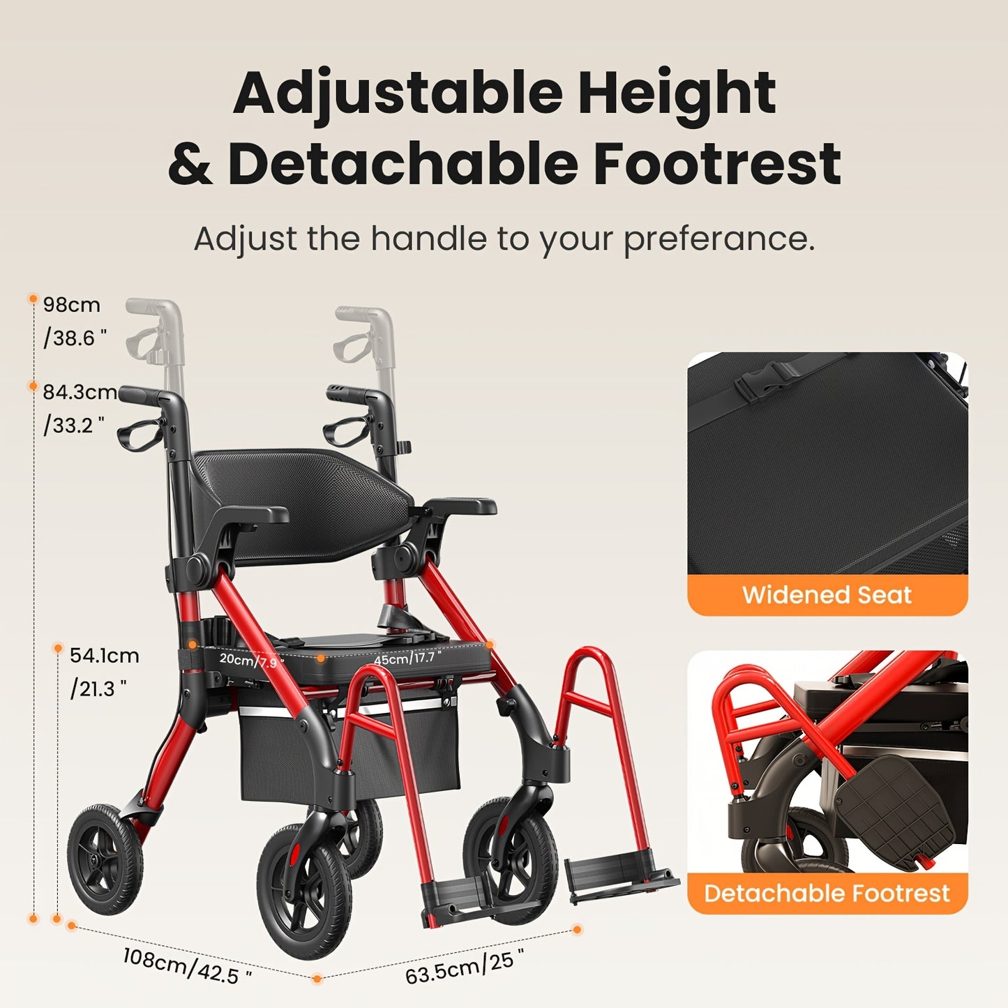 Rollator – Looprek – Wandelwagen – Mobiliteitshulpmiddel – Transportstoel – Opvouwbaar – Lichtgewicht – Met Zitje en Remmen – Zwart