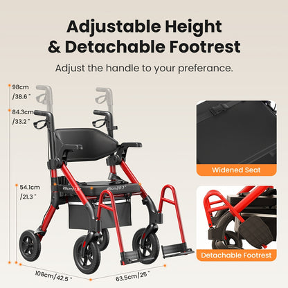 Rollator – Looprek – Wandelwagen – Mobiliteitshulpmiddel – Transportstoel – Opvouwbaar – Lichtgewicht – Met Zitje en Remmen – Zwart