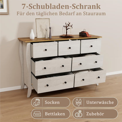 Commode 7 Laden – Ladekast – Dressoir – Opbergkast – Kast Grijs – Landelijke Stijl – Ruime Opbergruimte – Gemaakt Van Houtcomposiet