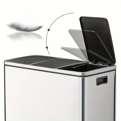 Keuken Prullenbak – Afvalbak – Recyclingbak – Vuilnisbak – Afvalemmer – 3 X 18L Compartimenten – Soft-Close Deksel – Stalen Behuizing – 15 Vuilniszakken Inclusief