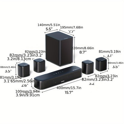 Soundbar – Home Theater Sound Systeem – TV Soundbar – Surround Sound Speakers – Atmos Setup – 7.1 Kanaals Dolby Atmos – Ingebouwde Subwoofer – App Bedienbaar – Zwart