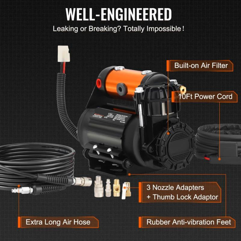 Luchtcompressor – Draagbare Compressor – Bandenpomp – 12V Compressor – Compact – 150 PSI – Roestvrij Staal