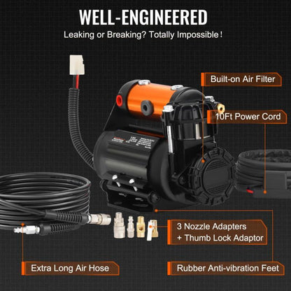 Luchtcompressor – Draagbare Compressor – Bandenpomp – 12V Compressor – Compact – 150 PSI – Roestvrij Staal