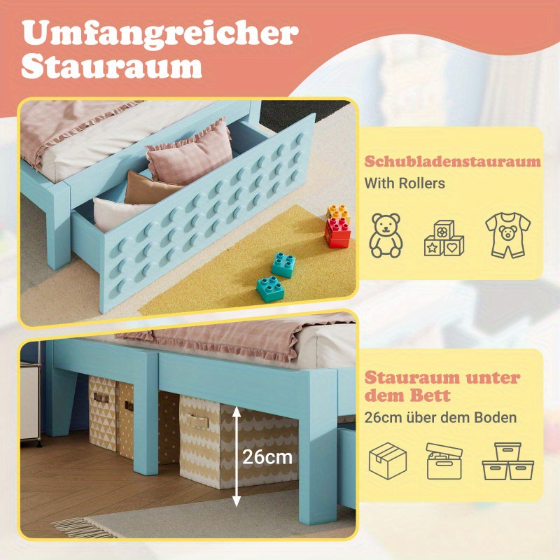 Bedframe – Eenpersoonsbed – Jeugdbed – Slaapbank – Kinderbed – Houten Frame – 90x200 cm – Met Opberglades – Massief MDF Hout