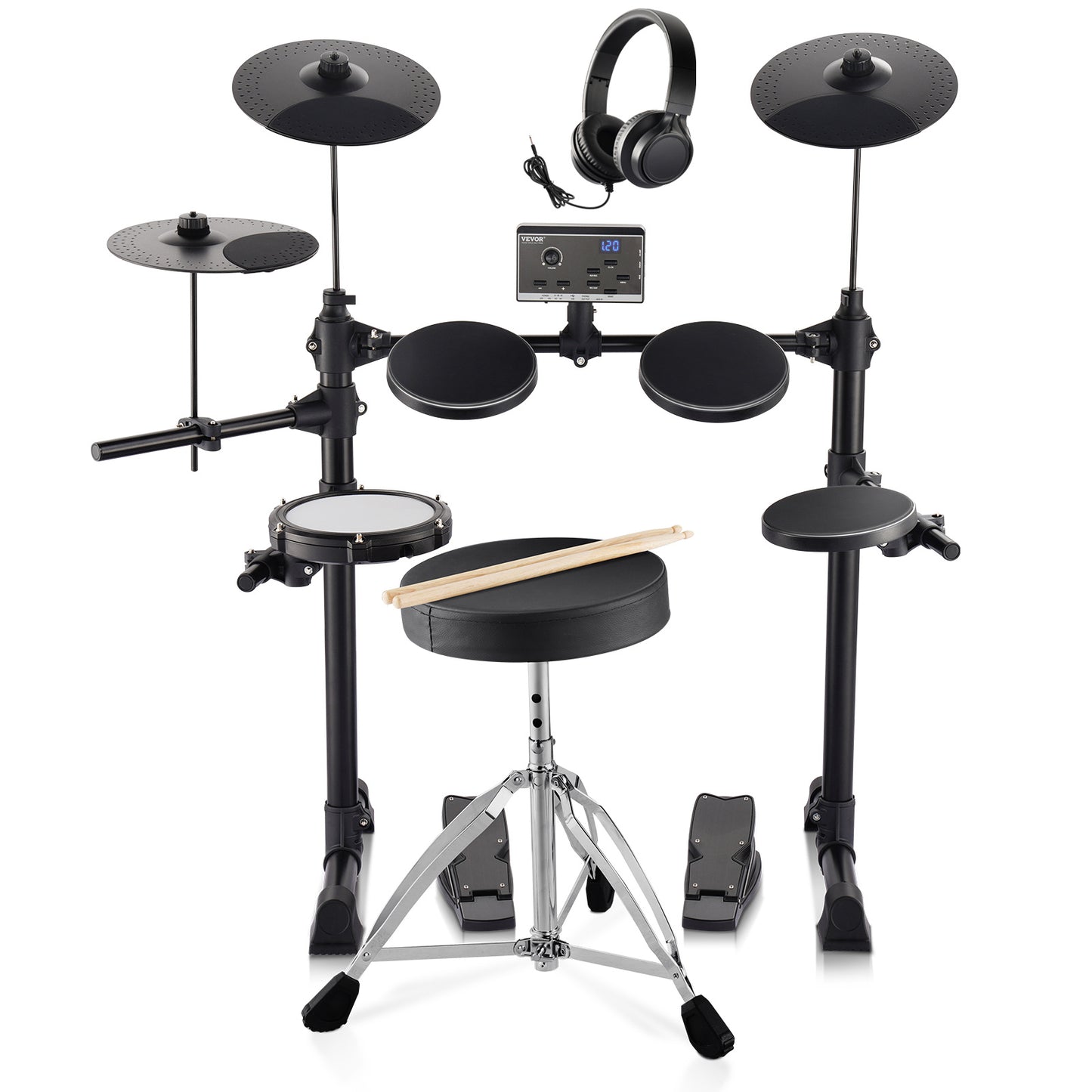Elektronische Drumstel – Elektrische Drums – E-Drumkit – Digitale Drumset – Draagbare Drumset – 150 Geluiden – Stil Mesh Snare & Siliconen Toms