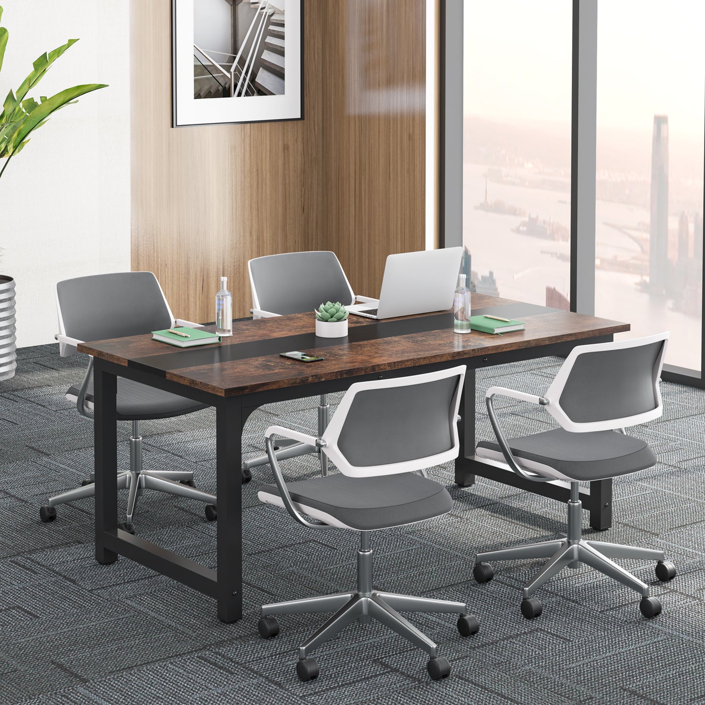Bureau – Computertafel – Werkplek – Schrijftafel – Thuiskantoor – Ruim Werkblad 160x80 cm – Stabiel Metalen Onderstel Rustiek Zwart