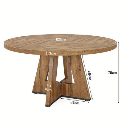 Ronde Eettafel – Houten Tafel – Keukentafel – Draaibare Tafel – Landelijke Tafel – Ruimtebesparend Design – Stevig Kruisvormig Onderstel – Diameter 120 cm – Burlywood Hout