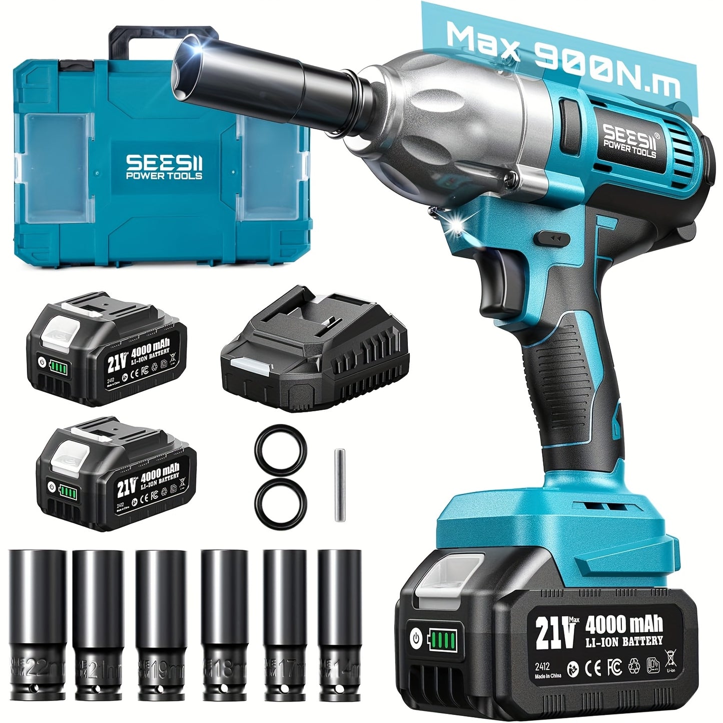 Slagschroevendraaier – Slagschroefmachine – Slagmoersleutel – Accu Slagschroevendraaier – Elektrische Slagsleutel – 1000Nm Koppel – 2x 4.0Ah Batterijen & Snellader