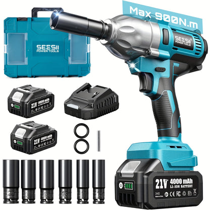 Slagschroevendraaier – Slagschroefmachine – Slagmoersleutel – Accu Slagschroevendraaier – Elektrische Slagsleutel – 1000Nm Koppel – 2x 4.0Ah Batterijen & Snellader