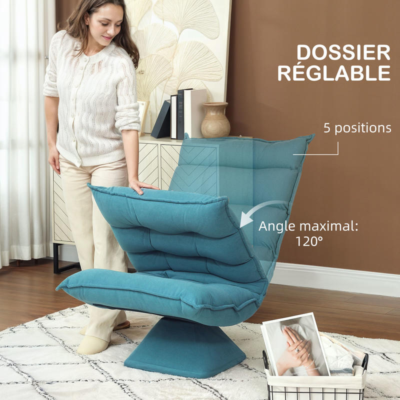 Ligstoel – Loungestoel – Relaxstoel – Tuinstoel – Draaistoel – Verstelbare Rugleuning – 360° Draaibaar – Zacht Gevoerd – Met Metaal Frame
