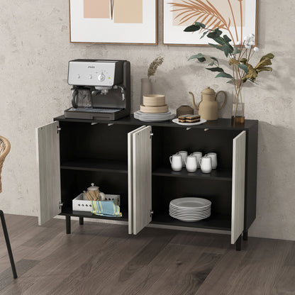 Keukenkast – Keukenbuffet – Buffetkast – Voorraadkast – Keukenopberger – 2 Dubbele Deuren – Verstelbare Planken – 121 x 37 x 75 cm – Hout Spaanplaat – Zwart-Grijze Houtnerf