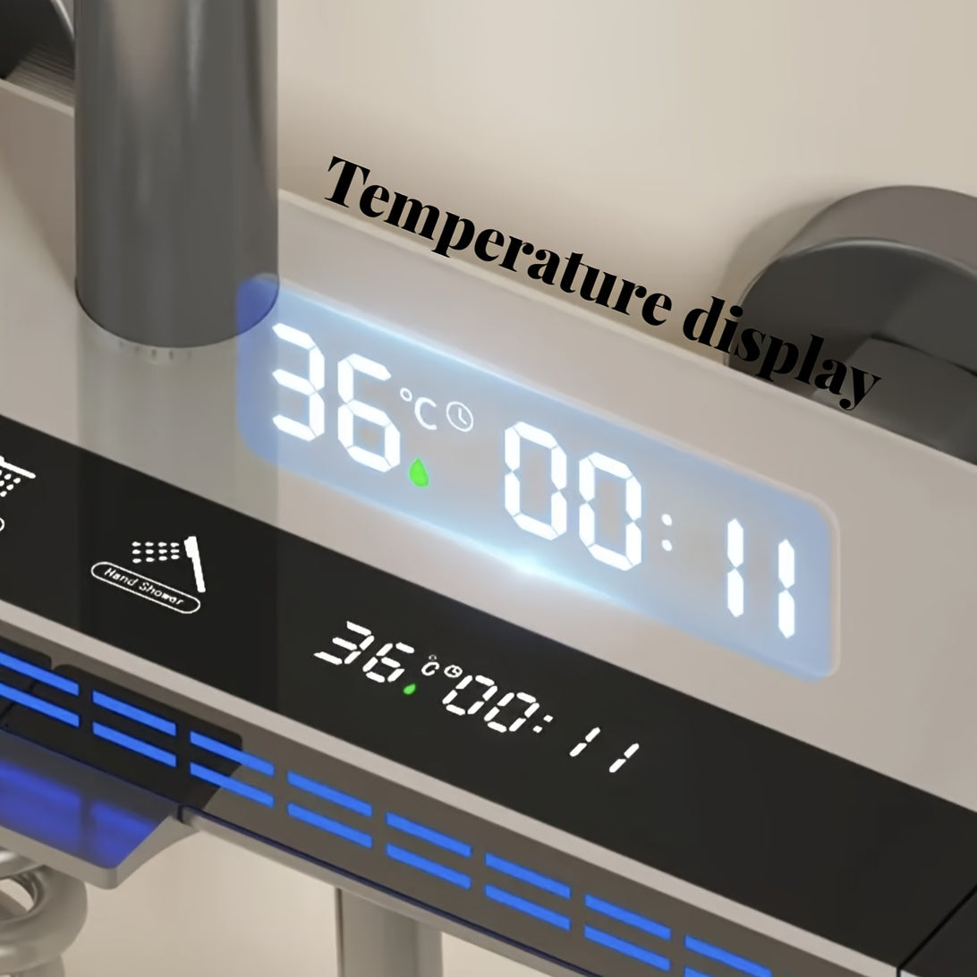 Thermostatische Douchekop – Regendouche – Douchekop Set – Badkamerkraan – Thermostaatkraan – Gungrijs – Drukversterkend – Modern Design