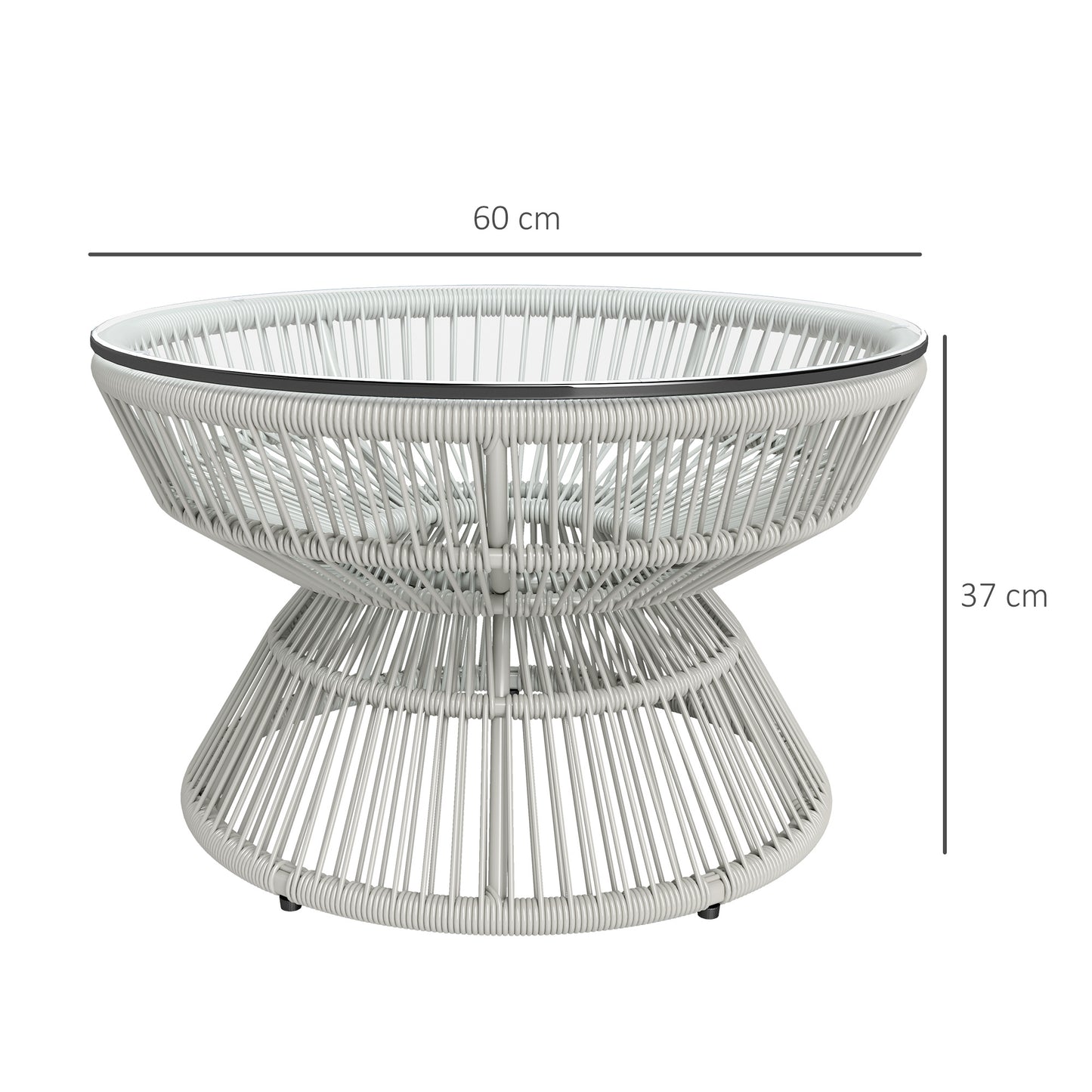 Buitentafel – Tuintafel – Bijzettafel – Sidetable – Koffietafel – Tempered Glas Blad – Verstelbare Hoogte – Weerbestendig Design – Lichtgrijs