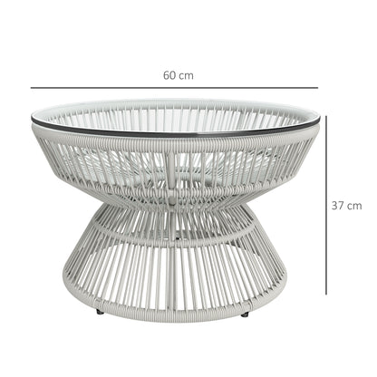 Buitentafel – Tuintafel – Bijzettafel – Sidetable – Koffietafel – Tempered Glas Blad – Verstelbare Hoogte – Weerbestendig Design – Lichtgrijs
