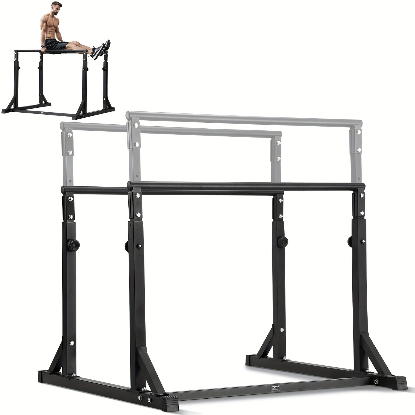 Dipstation – Dip Bars – Krachttoren – Power Tower – Parallettes – Verstelbare Hoogte – Stevig Q235A Stalen Krachtstation – 363 kg Draagvermogen