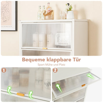 Keukenkastje – Keukenrek – Keukenonderkast – Opbergkast – Keukenmeubel – 4-laags Met Wieltjes – Metaal Met Transparante Klapdeuren – Verwijderbaar Achterpaneel – Wit