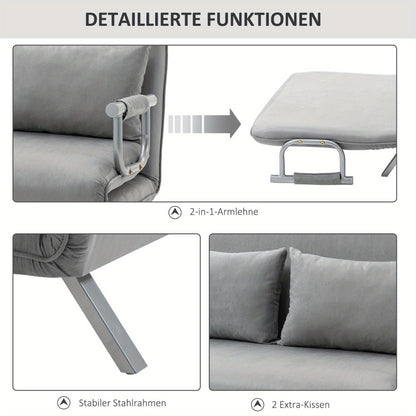 2-zitsbankbed – Slaapbank – Tweezitsbank – Loveseat – Bedbank – Verstelbare Rugleuning – Max. Draagkracht 150 kg – Lichtgrijs – Inclusief Kussens