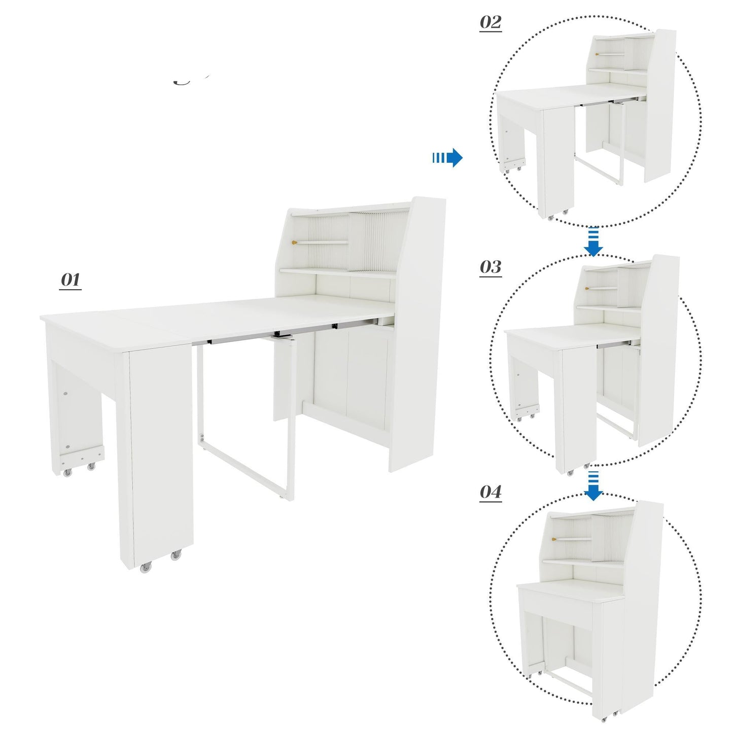 Uitschuifbare Eettafel – Verstelbare Tafel – Uitklapbare Tafel – Opbergtafel – Multifunctionele Eettafel – Wit Spaanplaat – Lengte 52-132,5 cm – Met Opbergruimte