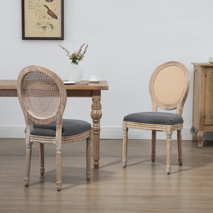 Eetkamerstoelen – Keukenstoelen – Stoelenset – Rattan Stoelen – Linnen Stoelen – Grijs – Comfortabele Bekleding – Massief Houten Poten