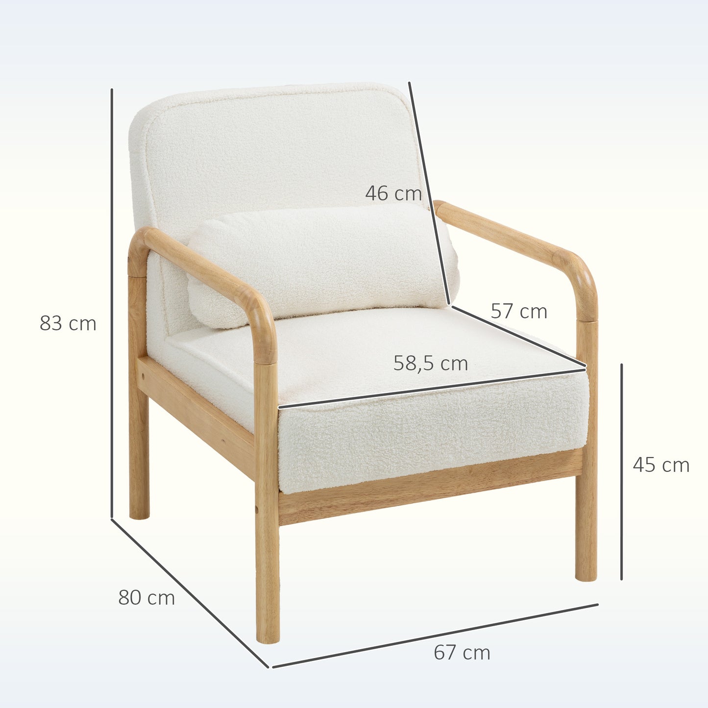Fauteuil – Accentstoel – Gestoffeerde Stoel – Loungestoel – Zetel – Moderne Witte Stoffen Bekleding – Rubberhouten Frame – Inclusief Sierkussen – Extra Comfortabele Zitting