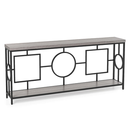 Sidetable – Console Tafel – Haltafel – Wandtafel – Sofa Tafel – 2-Laags Met Marmerlook – Smal & Extra Lang – Zwart Metalen Frame – Anti-Kantel Veiligheid