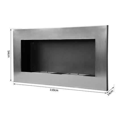 Wandhaard Bio-ethanol – Inbouw Haard – Elektrische Open Haard – Sfeerverwarming – Design Haard – Roestvrij Staal – 110 x 54 cm – 3 Uur Brandduur