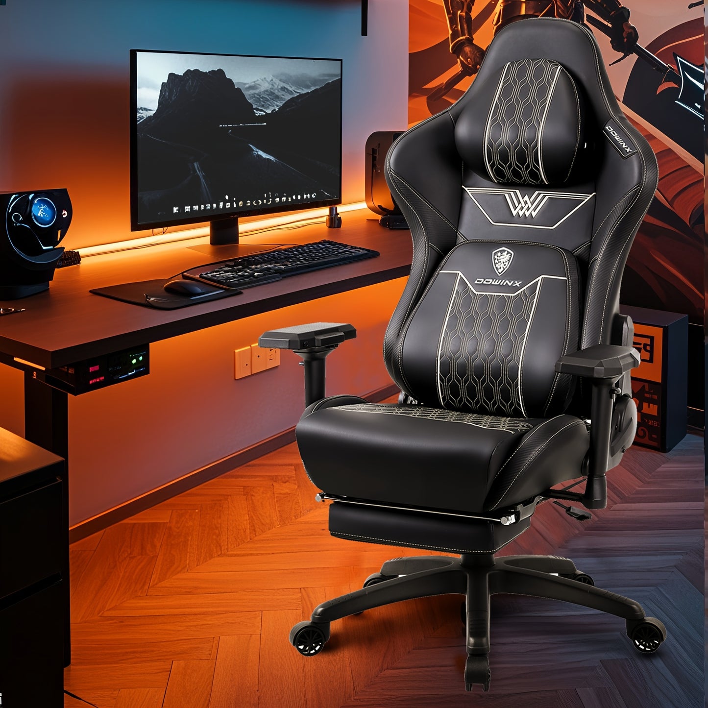 Gamingstoel – Gamestoel – Gaming Chair – Game Stoel – Bureaustoel – 4D Verstelbare Armleuningen – Ergonomische Hoge Rugleuning – Max Belastbaarheid 159 kg – Kunstleer – Draaibaar