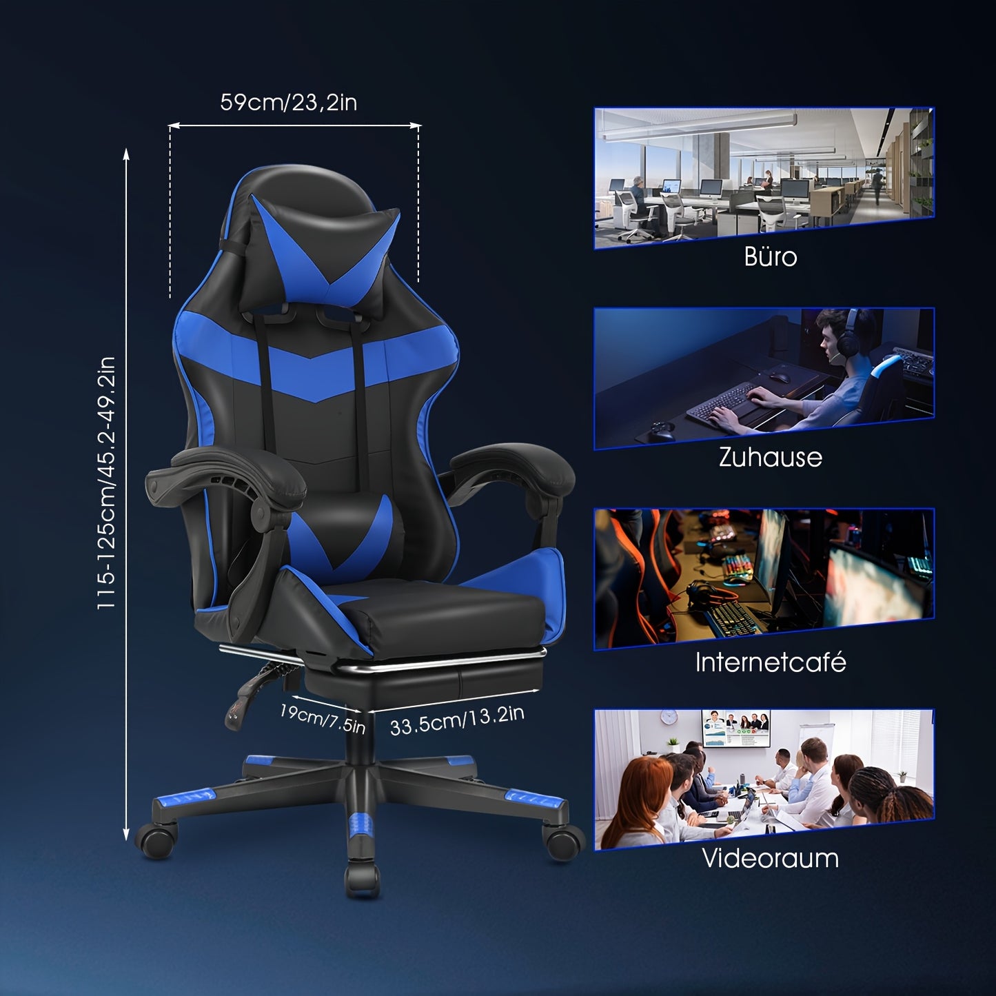 Gamingstoel – Gamestoel – Gaming Chair – Bureaustoel – Game Stoel – Ergonomisch – Verstelbare Hoogte & Voetsteun – 360° Draaibaar Met Rug- en Nekondersteuning – Zwart/ Rood